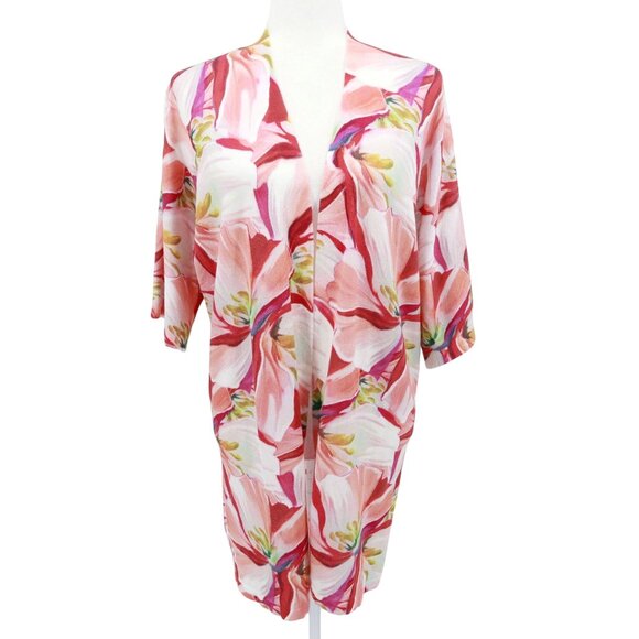 Chico's Kimono Womens L Pink Bloomcore Resort Wear Vacation Beach Pool Coastal - Picture 1 of 16